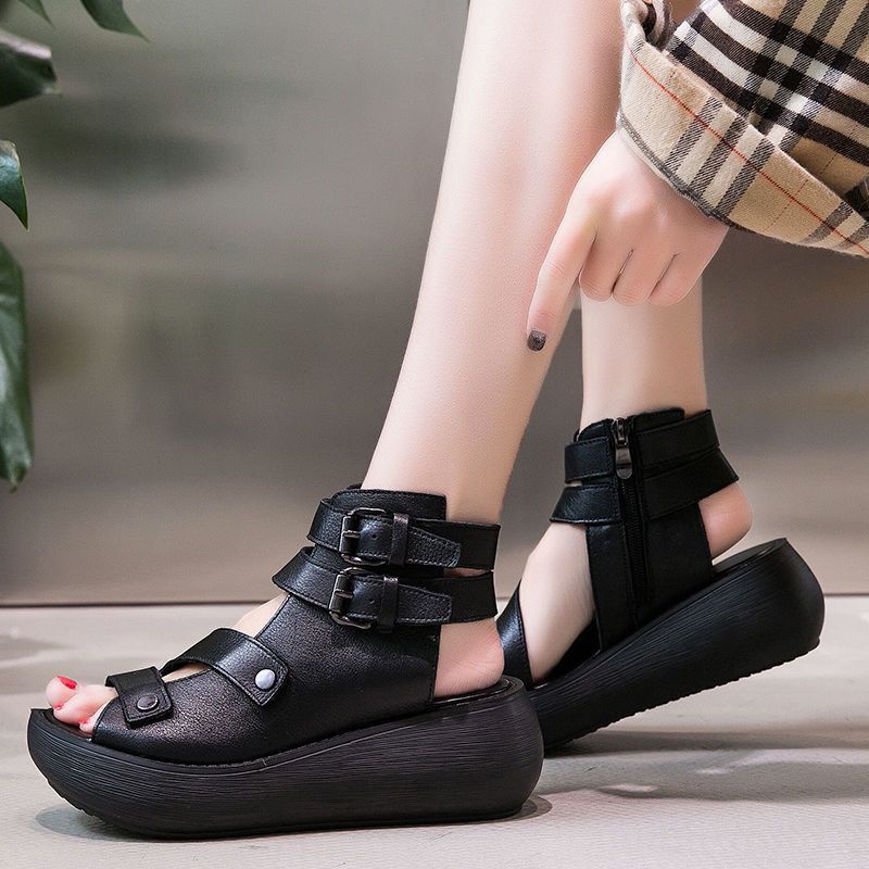 Amozae Summer Women Wedge Platform Sandals Shoes Fashion Designer High Top Womens Casual Sandal Shoes Thick Sole Rome Sandalias