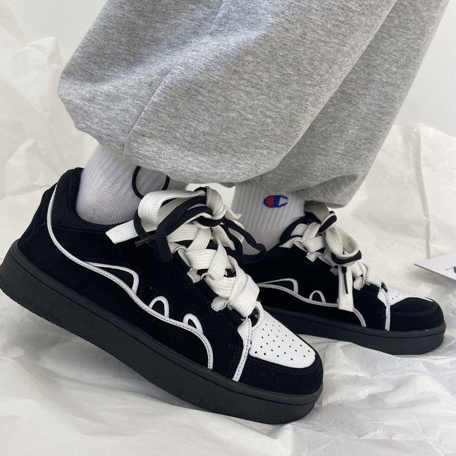 Black Friday Amozae Black Women's Vulcanize Shoes Couple Sneakers Women's Flat Shoes Designer Lace Up Women Sport Shoes Casual Footwear Plus Szie 44
