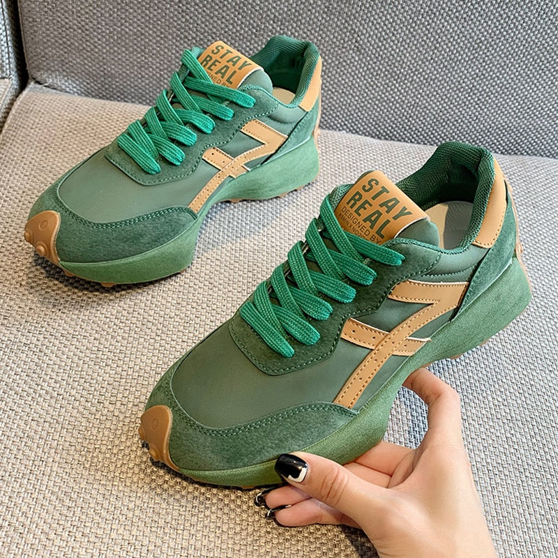 Black Friday Amozae Leather Women's Sneakers Luxury Platform Shoes Plush Leisure Light Anti-Slip Green Running Shoes Fashion Designer Zapatos Mujer