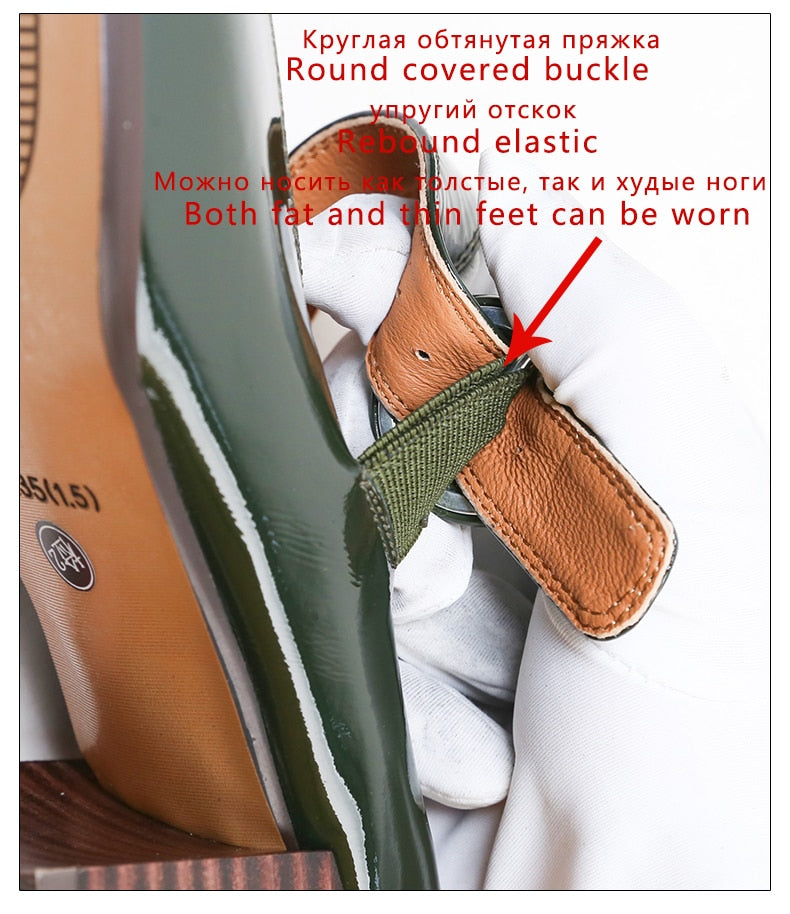 flowersverse - Woman¡®s New Mary Janes Shoes Genuine Leather Shallow Square heel Pumps Buckle Strap Round Toe Lady Footwear