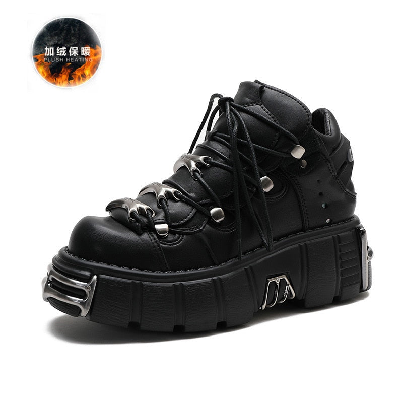 Thanksgiving flowersverse Punk Style Women Sneakers Lace-Up 6CM Platform Shoes Woman Creepers Female Casual Flats Metal Decor Tenis Feminino