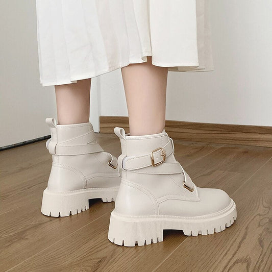 Christmas Gift Fashion New Shoes Women Boots Autumn Winter All-Match Comfort Boots Women High Quality Pu Leather Chunky Heels Shoes