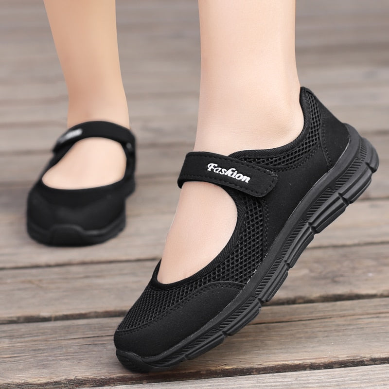 flowersverse New Women Flats Spring Summer Ladies Mesh Flat Shoes Women Soft Breathable Sneakers Women Casual Shoes White Nurse Shoes