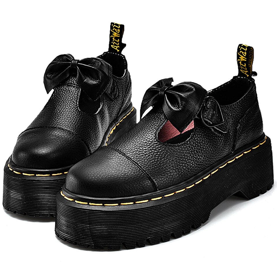Amozae Women Genuine Leather Platform Shoes Thick Bottom Mary Jane Footwear College Style Lolita Ladies Sports Shoes Female Sneakers 43