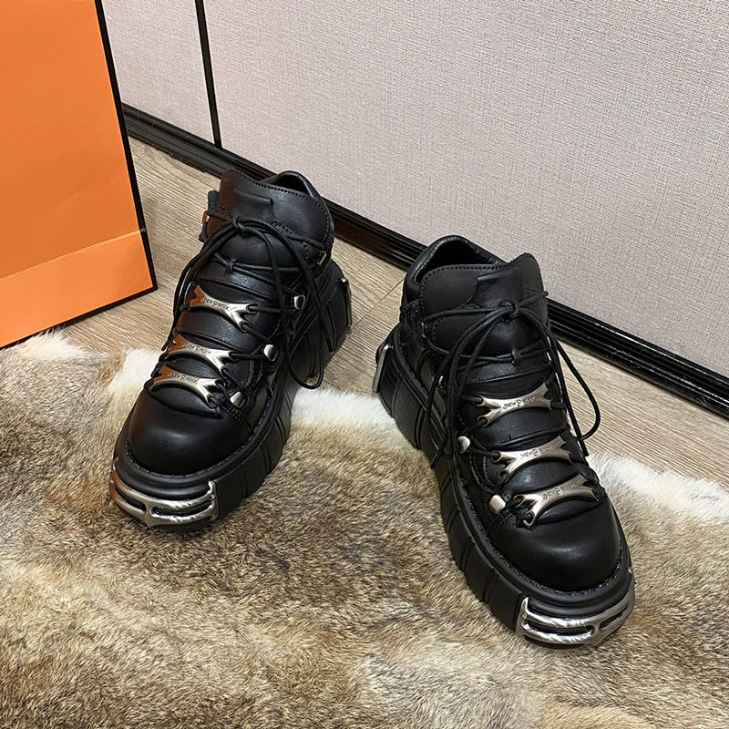 Thanksgiving flowersverse Punk Style Women Sneakers Lace-Up 6CM Platform Shoes Woman Creepers Female Casual Flats Metal Decor Tenis Feminino