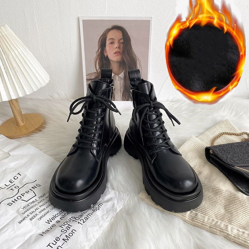 Christmas Gift New Winter Women Boots Comfortable Platform Lace-Up Ankle Boots Woman Fashion Shoes Female Casual PU Short Boots Ladies