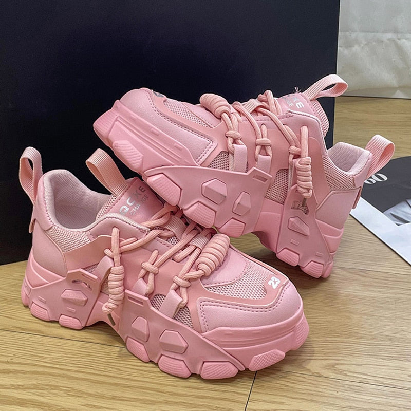 Black Friday Amozae Fashion Chunky Sneakers Women Vulcanized Shoes Lace Up Platform Sneakers Casual Shoes Women Flats Breathable Lady Sport Shoes