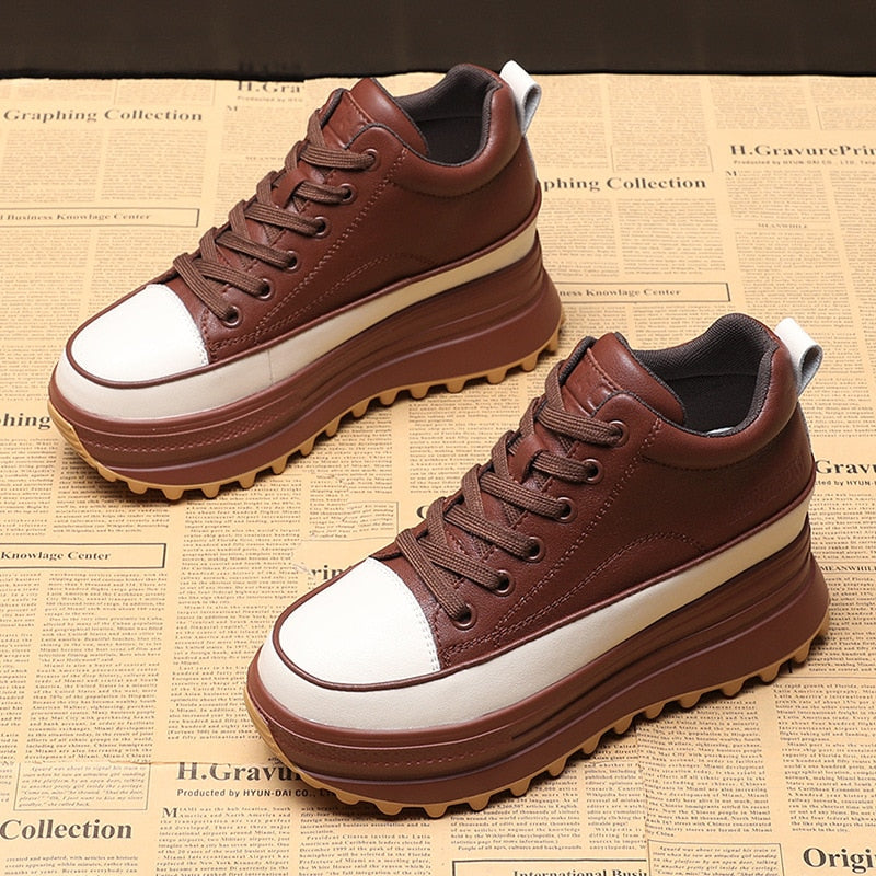 Amozae 7Cm High Platform Shoes Wedge Sneakers Chunky Shoes Platform For Women Genuine Leather Women Casual Shoes Winter Fur Flats