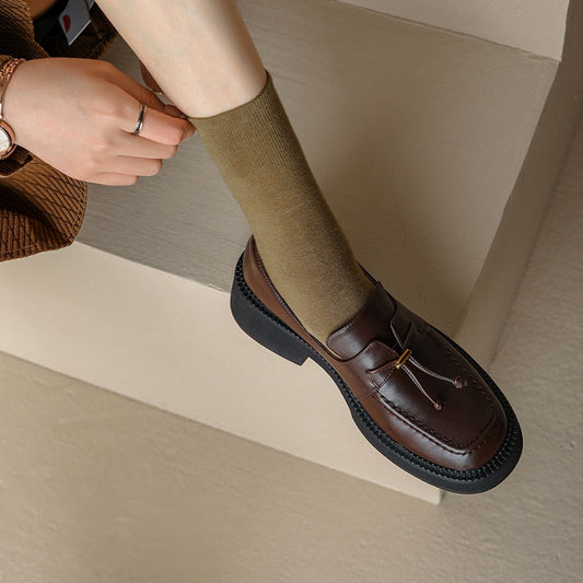 flowersverse flowersverse New Spring Genuine Leather Platform Shoes Women Shoes Casual Slip-On Loafers Round Toe Shoes Woman Zapatos De Mujer Women