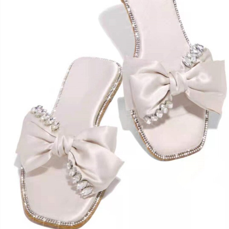 Amozae Summer Women Flat Slippers Butterfly Rhinestones Woman Slides Sandals Female Open Toe Shoes Casual Slipper Chaussure Femme