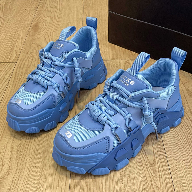 Black Friday Amozae Fashion Chunky Sneakers Women Vulcanized Shoes Lace Up Platform Sneakers Casual Shoes Women Flats Breathable Lady Sport Shoes