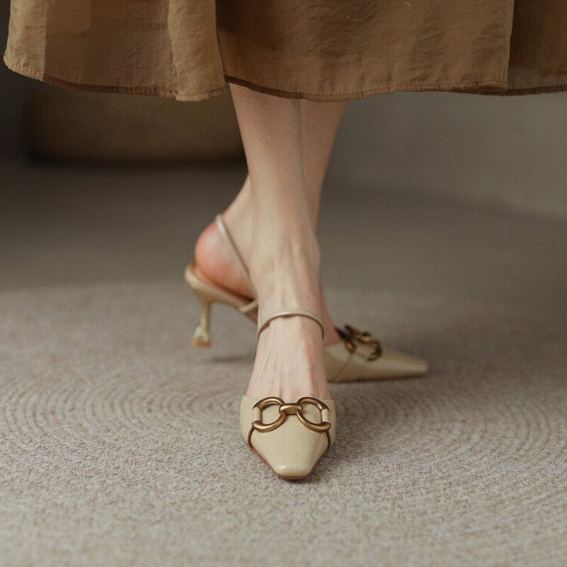 Amozae Patent Leather Ladies Sandals Summer Concise Pointed Buckle Women's Shoes Fashionable Elegant Shallow Mouth Female Stiletto