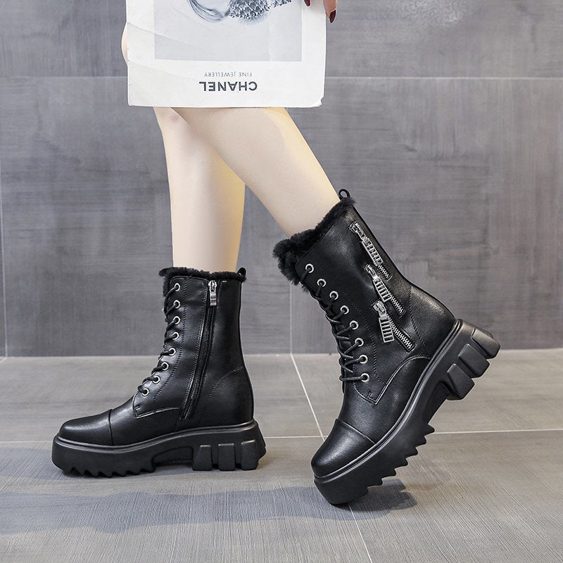 flowersverse Ankle Boots For Women New Brand Snow Boots Fashion Warm Winter Boots Women Solid Square Heel Shoes Woman Thigh High Boots