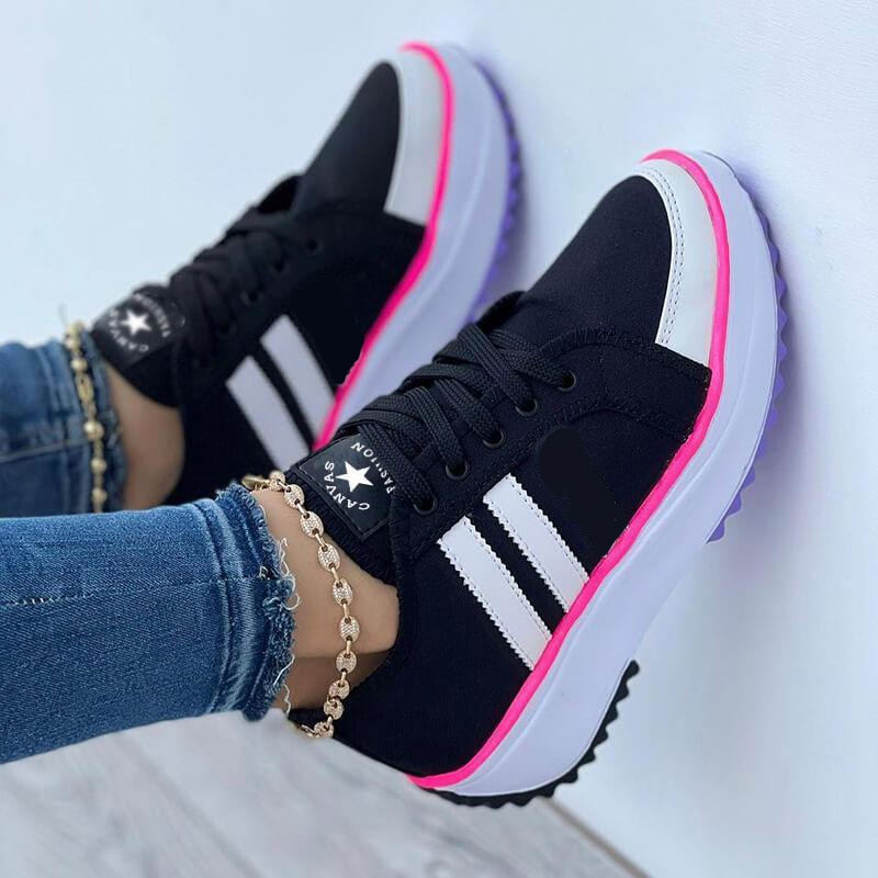Amozae 2022 Summer Platform Women's Canvas Sneakers Casual Running Walking Ladies Shoes Flat Platform Round Toe Increasing Footwear