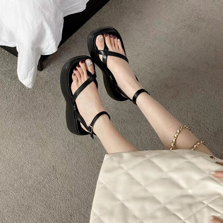 Graduation Gift Women Blue Denim Platform Sandals Female Summer Clip Toe Wedge Heeled Sandals Woman Ankle Straps Thick Bottom Wedges Shoes