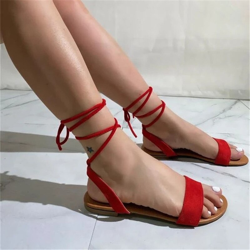 Amozae Summer Shoes For Women Sandals Fashion Straps Ladies Pen Toe Shoes Woman Round Toe Flat Casual Sandal Outside Female Sandalias