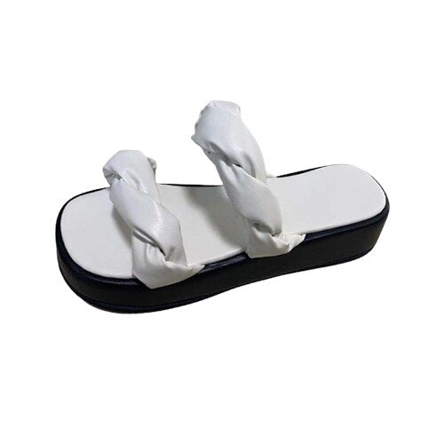 Amozae Women Platform Slippers 2022 Summer Woman Weave Flats Ladies Casual Thick Bottom Slides Female Comfortable Beach Shoes Plus Size