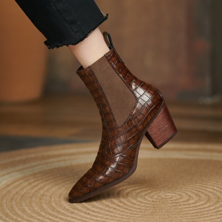 flowersverse New Autumn/Winter Women's Boots Pointed Toe Chunky Heel Short Boots Elastic Sleeve Boots Shoes For Women High Heels 34-42