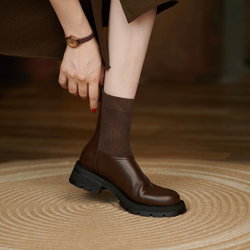 Amozae New Winter Women's Boots Microfiber Casual Med Heels Ladies Ankle Boots Elegant Females Shoes Comfort Soft Attractive Leisure
