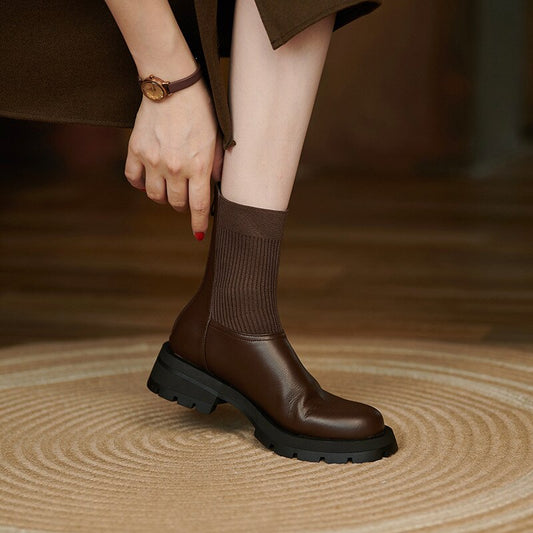 Amozae New Winter Women's Boots Microfiber Casual Med Heels Ladies Ankle Boots Elegant Females Shoes Comfort Soft Attractive Leisure