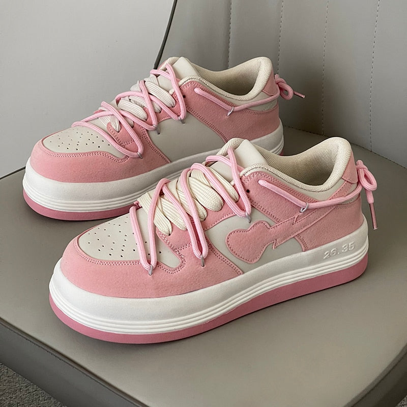 Thanksgiving Amozae Pink Women Vulcanized Shoes Chunky Sneakers Women Flats New Design Sport Shoes Lace Up Women Shoes Fashion Walking Sneakers