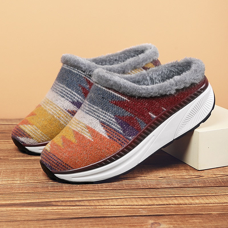 Amozae Winter Plus Velvet Women Half Slippers Plus Size Cotton Slippers Ladies Fashion Casual Outdoor Home Thick Bottom Warm Shoes