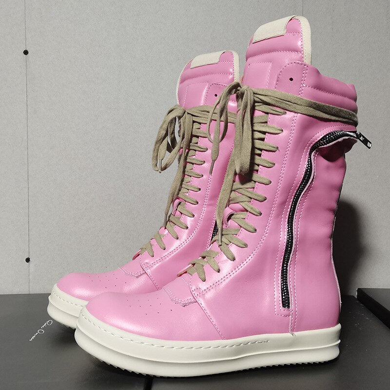 Black Friday Amozae High Street Sneakers Men High Top Boots Women Designer Shoes Cow Leather Trainers Unisex Casual Flats Platform Motorcycle Boots
