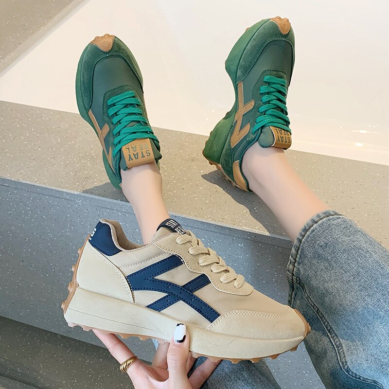 Black Friday Amozae Leather Women's Sneakers Luxury Platform Shoes Plush Leisure Light Anti-Slip Green Running Shoes Fashion Designer Zapatos Mujer