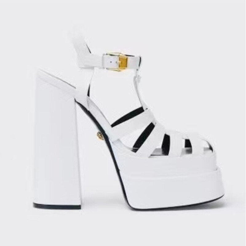 Amozae Summer Ladies Sandals Mixed Color Buckle Platform Wedge Heel Brand Luxury Thick Heel Open Toe Women's Shoes Tacones Mujer