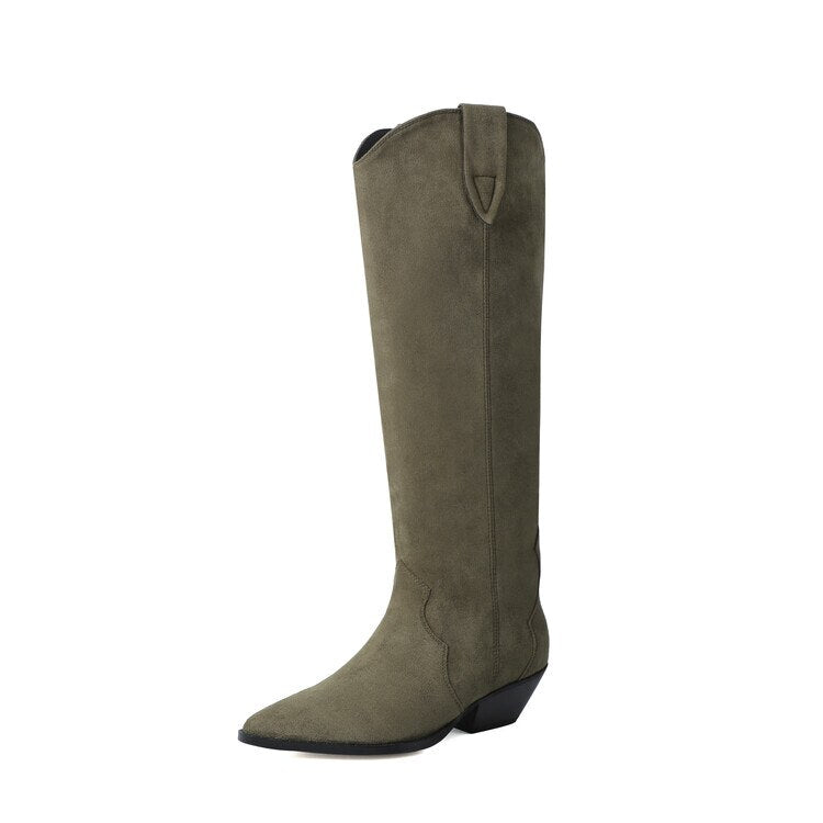 flowersverse Autumn/Winter Pointed Toe Chelsea Boots New Women Boots Chunky Heel Mid-Calf Boots Shoes For Women Comfortable High Heel