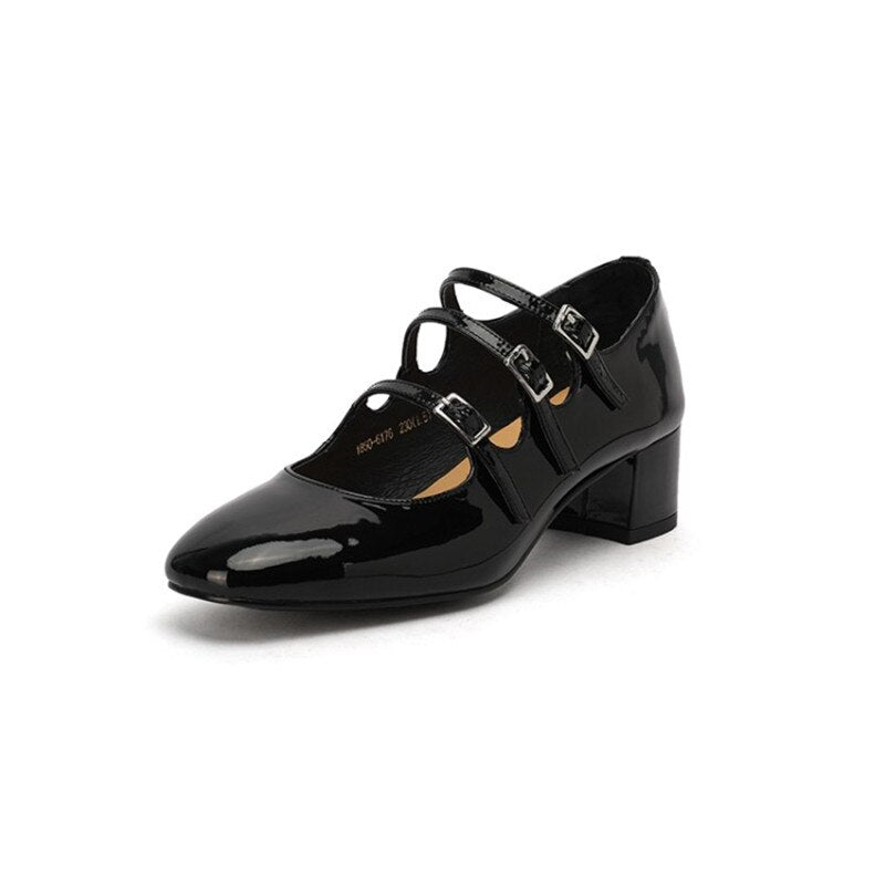 flowersverse - Spring/summer Mary Jane Shoes Patent Leather Woman Shoe French Square Toe Thick Heel Shoes Women Buckle Strap Commute Pumps