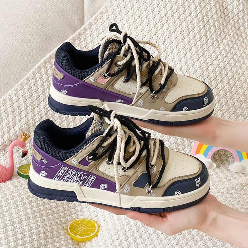 Black Friday Amozae 2022 New Designer Women Sport Shoes Personality Lace Up Vulcanized Sneakers Women Flat Shoes Fashion Luxury Casual Shoes Couple