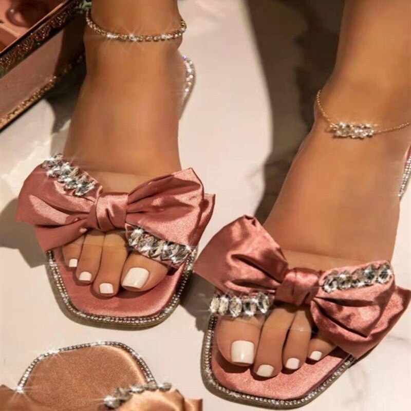 Amozae Summer Women Flat Slippers Butterfly Rhinestones Woman Slides Sandals Female Open Toe Shoes Casual Slipper Chaussure Femme