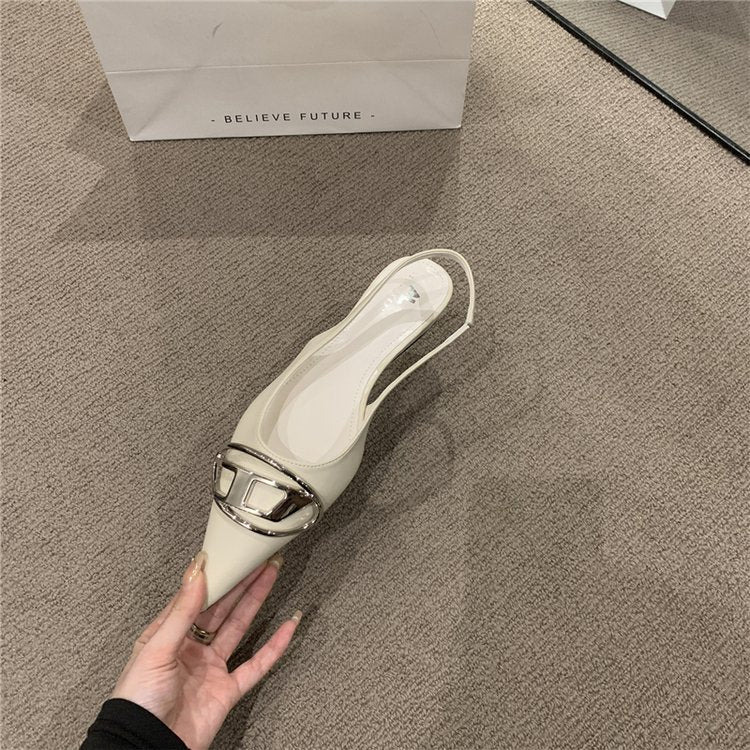 flowersverse Fashion Flats Backless Sandals Women's Pointed Toes Elegant High Heels Party Shoes Fashion Comfortable Casual Single Shoes
