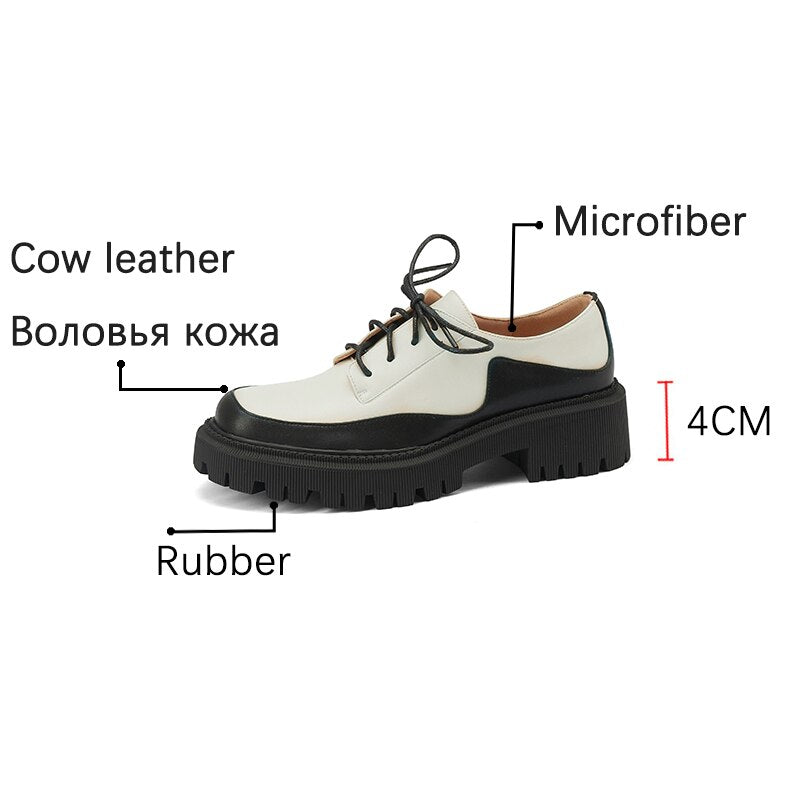flowersverse New Spring Cow Leather Platform Shoes Women Shoes Casual Round Toe Shoes Woman Mixed Colors Zapatos De Mujer Women Flats