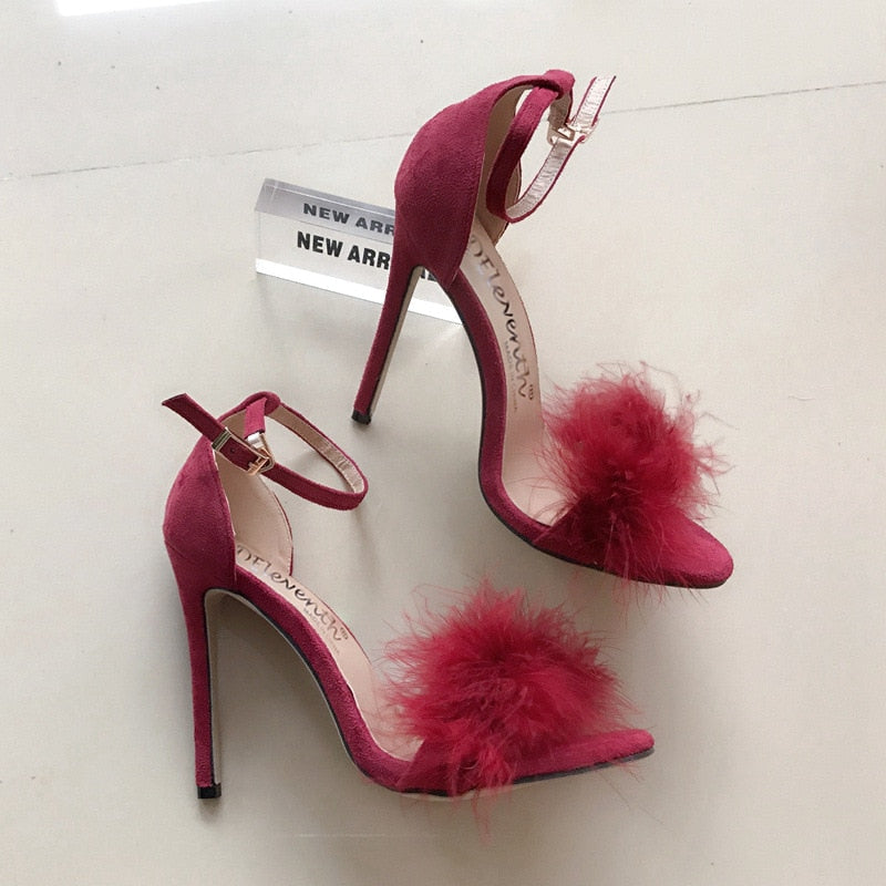 Amozae Women Stiletto Sandalen 2022 Trend 11Cm Heels Designers Summer Shoes Open Toe Fluff Strappy Thin High Heels Lace Up Fur Sandals