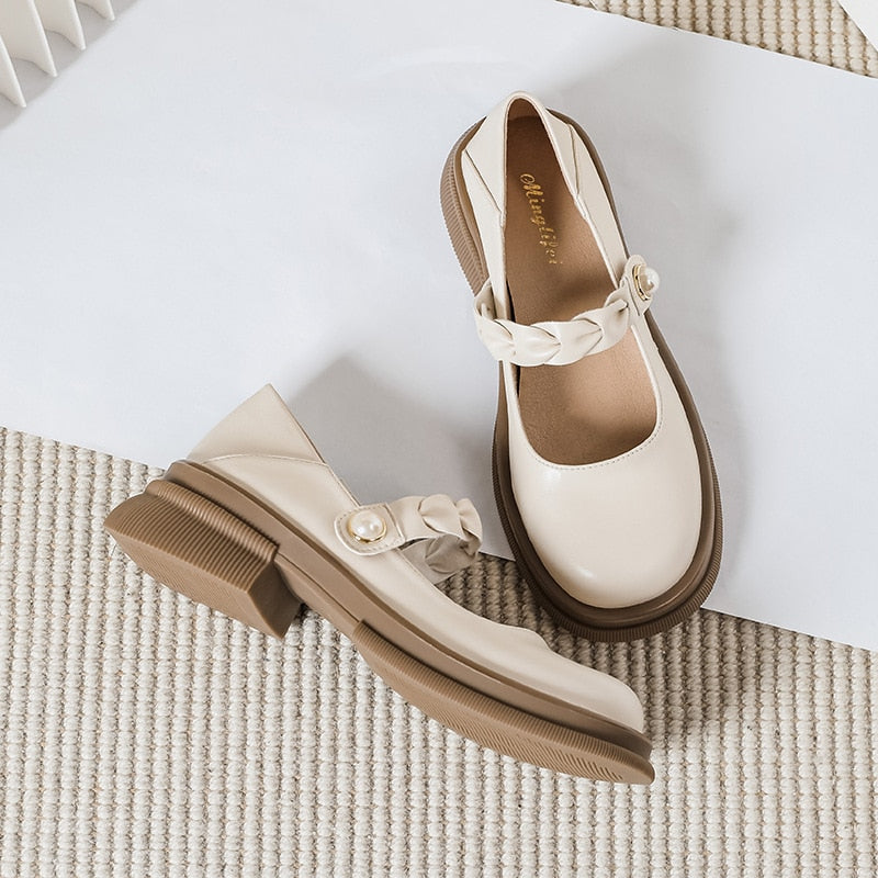 flowersverse - spring new women's leather shoes Casual loafers Japanese style Mary Jane shoes Party and work wear Large size 41-43