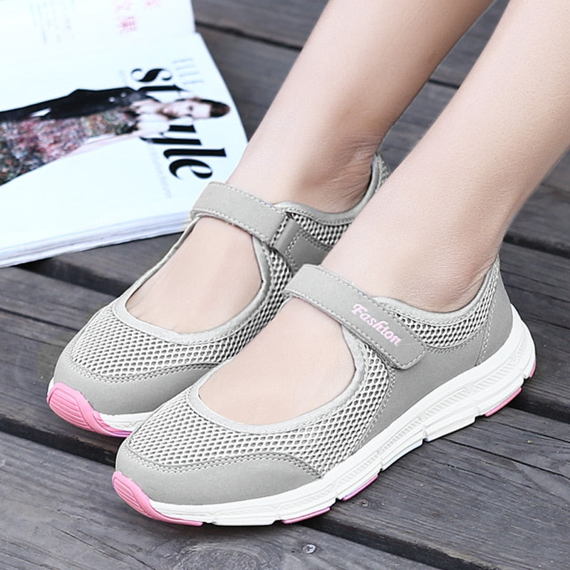 flowersverse New Women Flats Spring Summer Ladies Mesh Flat Shoes Women Soft Breathable Sneakers Women Casual Shoes White Nurse Shoes