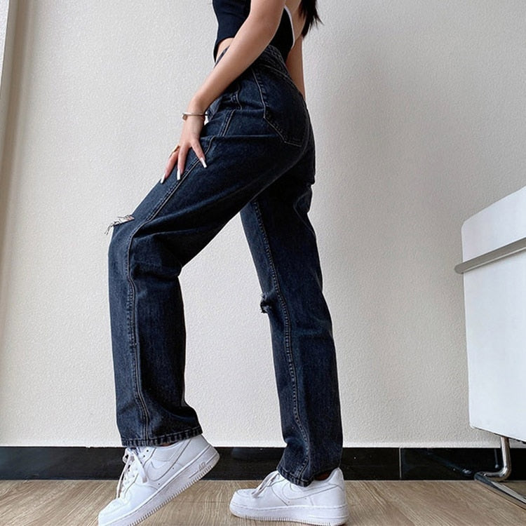 Pants Boyfriend Female Women's Jeans Large Size Jean Women Jeans Pants High Waist Mom Ripped Jeans Stright Trousers