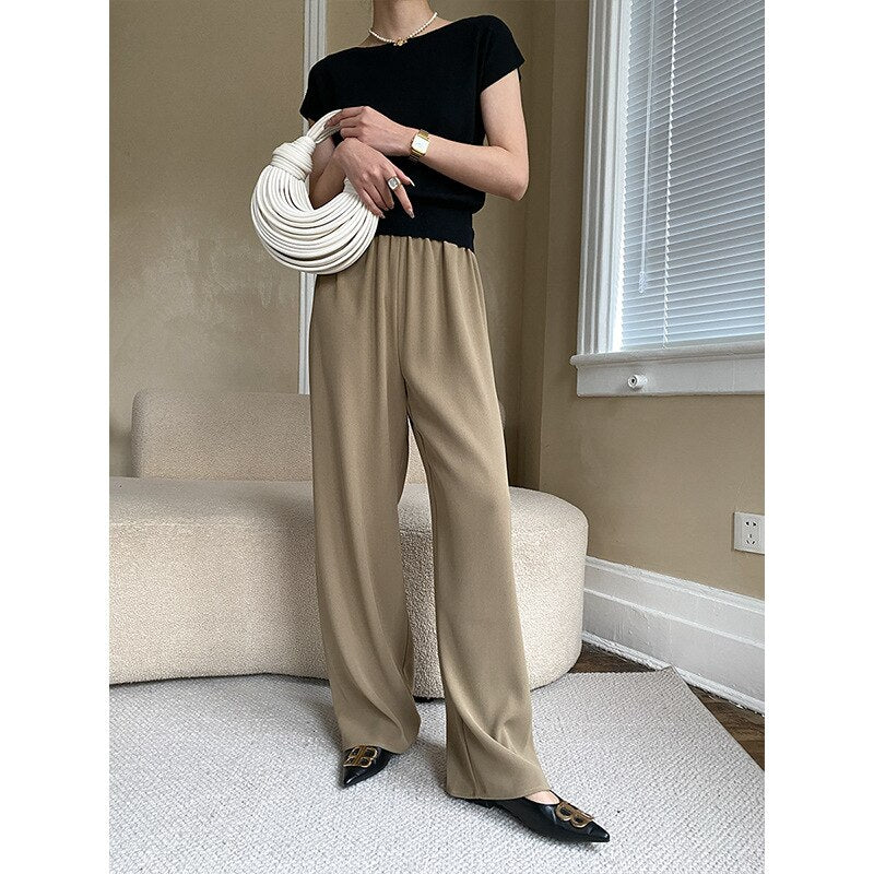 Vertical high-quality elastic waist mopping wide-leg suit pants early spring new style