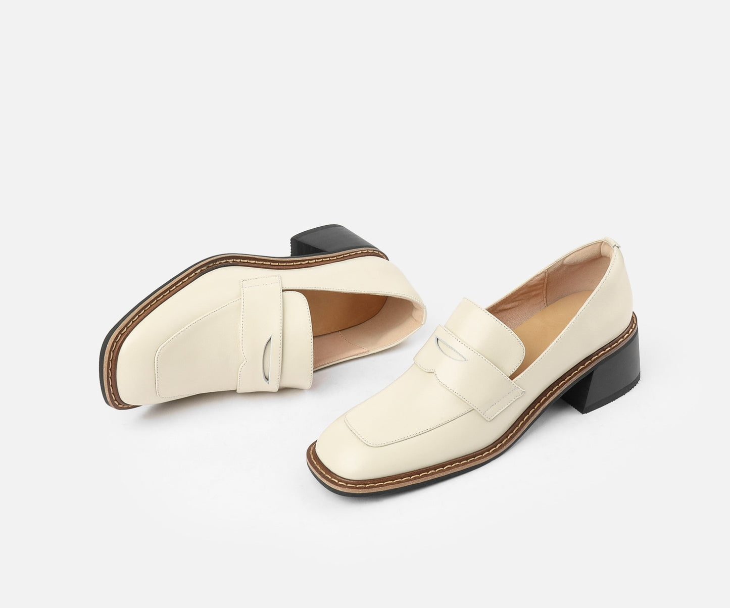 flowersverse New Spring Genuine Leather Women Shoes Casual Slip-On Loafers Square Toe Pumps Shoes Woman Zapatos De Mujer Women Heels