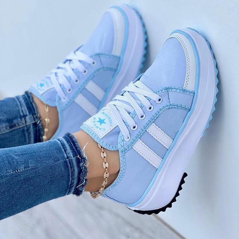 Amozae 2022 Summer Platform Women's Canvas Sneakers Casual Running Walking Ladies Shoes Flat Platform Round Toe Increasing Footwear