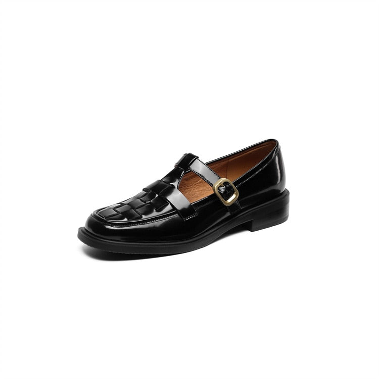 flowersverse New Spring Women Shoes Genuine Leather Shoes Women Fashion Retro Flats Square Toe Low Heel Women Loafers Brown Shoes