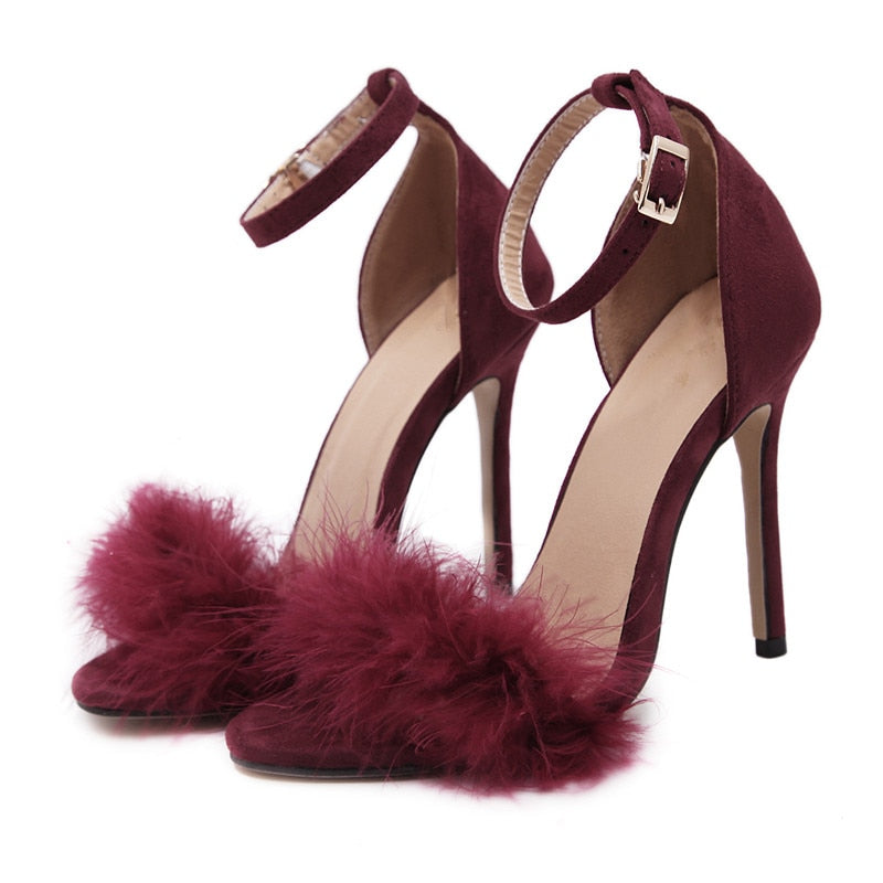 Amozae Women Stiletto Sandalen 2022 Trend 11Cm Heels Designers Summer Shoes Open Toe Fluff Strappy Thin High Heels Lace Up Fur Sandals