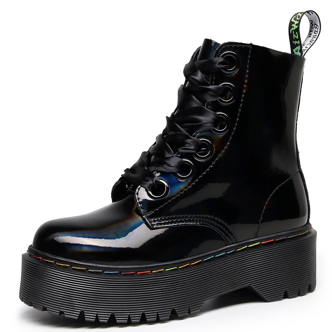 Amozae Women Platform Boots New Winter Ladies Heighten Punk Boot Female Chunky Shoes Bright Leather Flat Heels Booties Botas Mujer