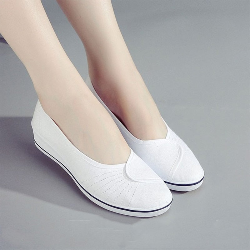 Amozae Women Canvas Loafers New Woman Casual Vulcanized Ladies White Shoes Women's Fashion Wedges Female Comfortable Footwear