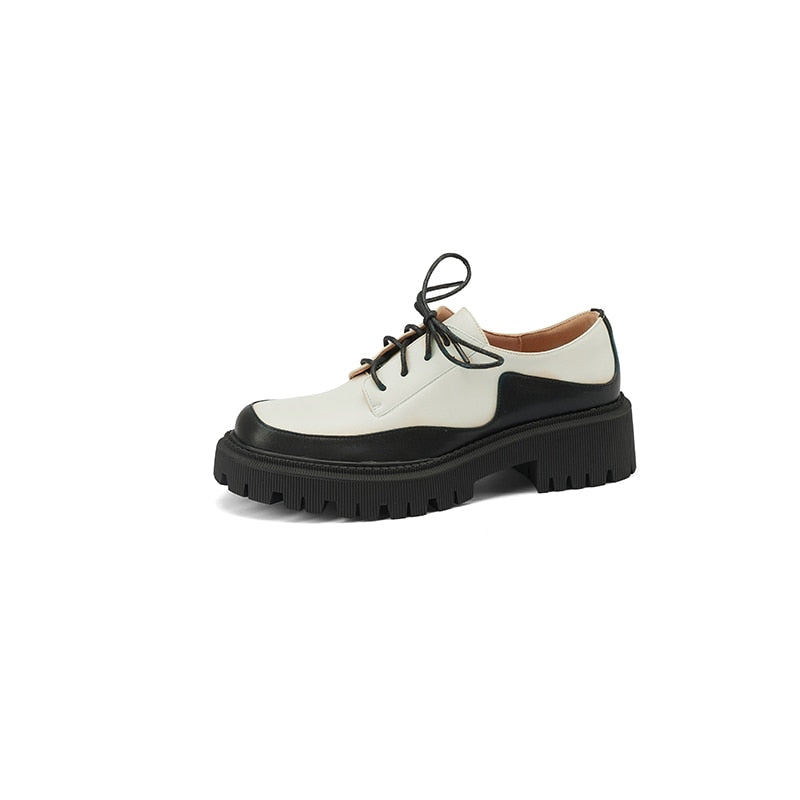 flowersverse New Spring Cow Leather Platform Shoes Women Shoes Casual Round Toe Shoes Woman Mixed Colors Zapatos De Mujer Women Flats