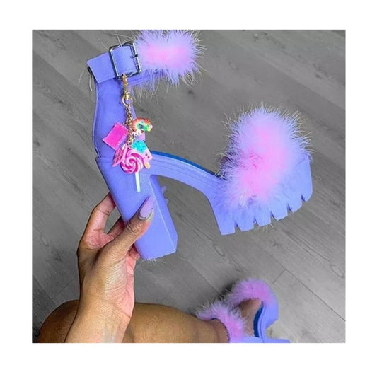 Amozae Women's Sandals Summer Plus Size Fashion Plush Cute High Heels Thick Sole Comfortable High Heel Sandals Sandalias De Mujer