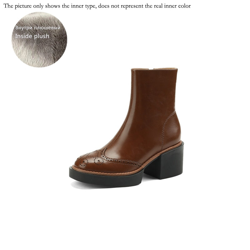 flowersverse Autumn Winter Women Boots Round Toe Chunky Heel Women Shoes Solid Ankle Boots Platform Shoes Retro Bullock Chelsea Boots
