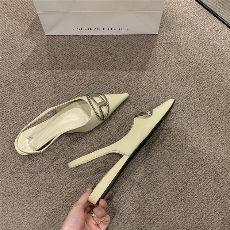 flowersverse Fashion Flats Backless Sandals Women's Pointed Toes Elegant High Heels Party Shoes Fashion Comfortable Casual Single Shoes